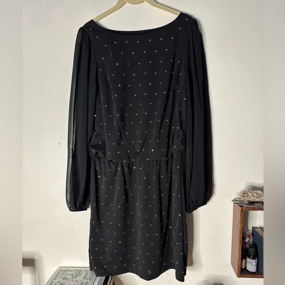 White House Black Market Dress with Gold Studs and Sheer Sleeves Size 2 - Picture 3 of 7